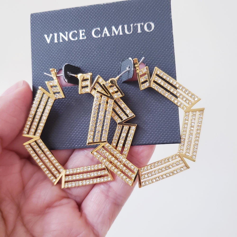 Vince Camuto Gold Hexagon Hoops - Picture 9 of 9